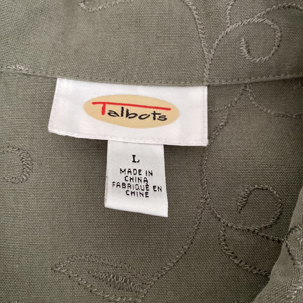 Talbots Olive Green Embroidered Shirt. Large. Beautiful Buttons. - Picture 9 of 10